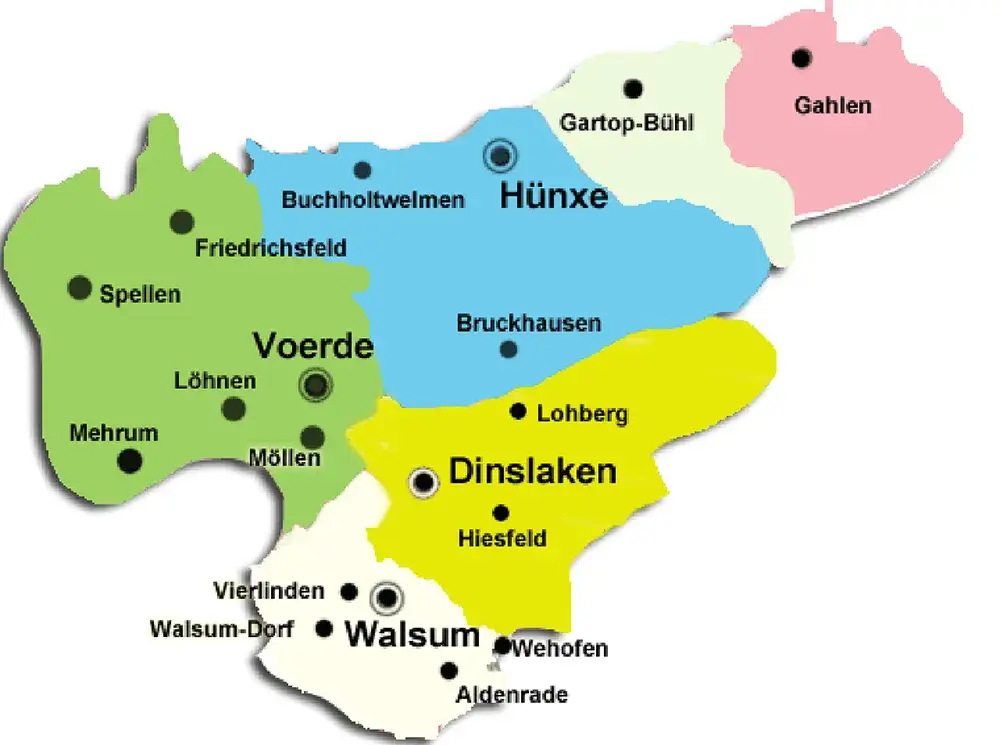 Politische Grenzen des Altkreises Dinslaken bis Ende 1974